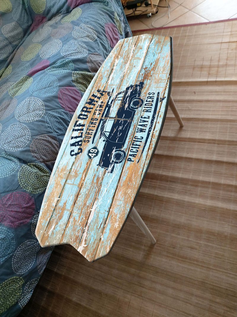 California Vintage Design Surfboard Beach Style Coffee Table Surfing Art Decor - 餐桌/書桌 - 木頭 