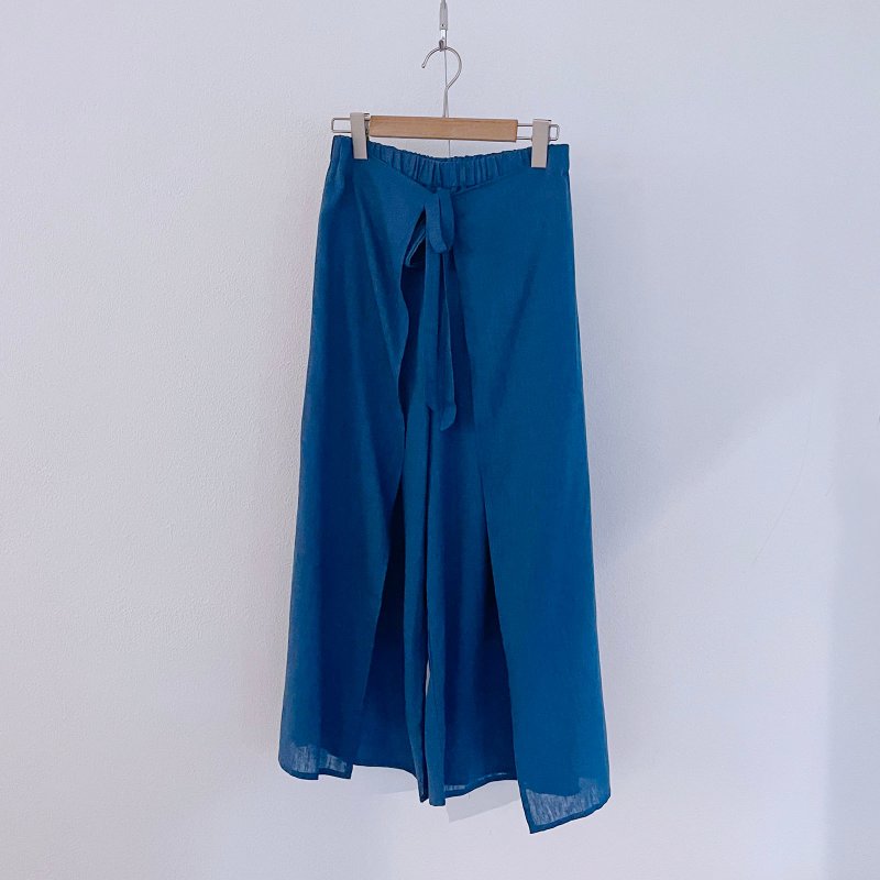 Tie-front slit pants - Mineral blue - Women's Pants - Cotton & Hemp Blue