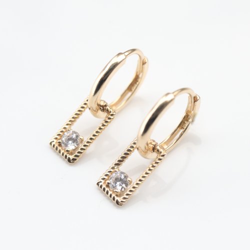 CHARIS GRACE 14K 花捲方形鑽耳扣耳環(內徑8mm) 碰水流汗不褪色