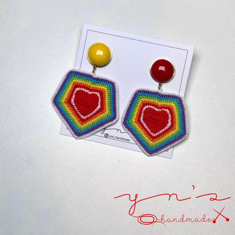 Rainbow Series- Heart Rainbow Earrings- Pure hand crochet weaving - ต่างหู - ผ้าฝ้าย/ผ้าลินิน 