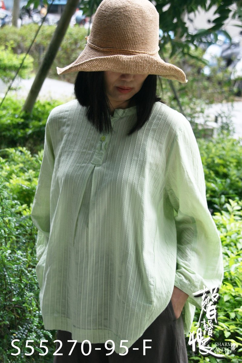 【聲聲慢】時尚感條紋中國式上衣 - 女上衣/長袖上衣 - 棉．麻 多色