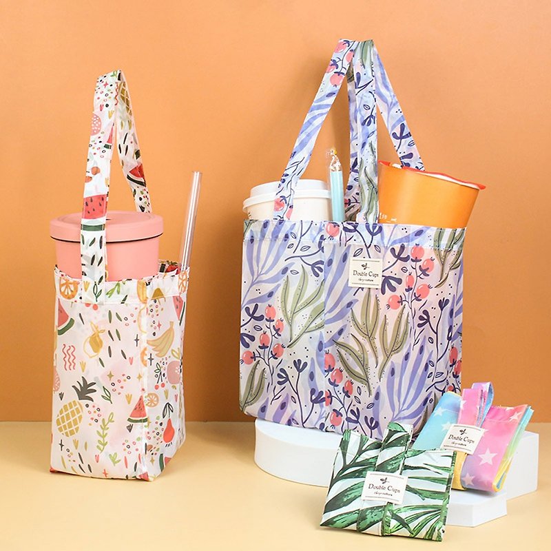 Chuyu floral fabric single and double dual-use beverage cup bag/double cup beverage bag/two cup bag/ice cup suitable for - กระบอกน้ำร้อน - วัสดุอื่นๆ หลากหลายสี