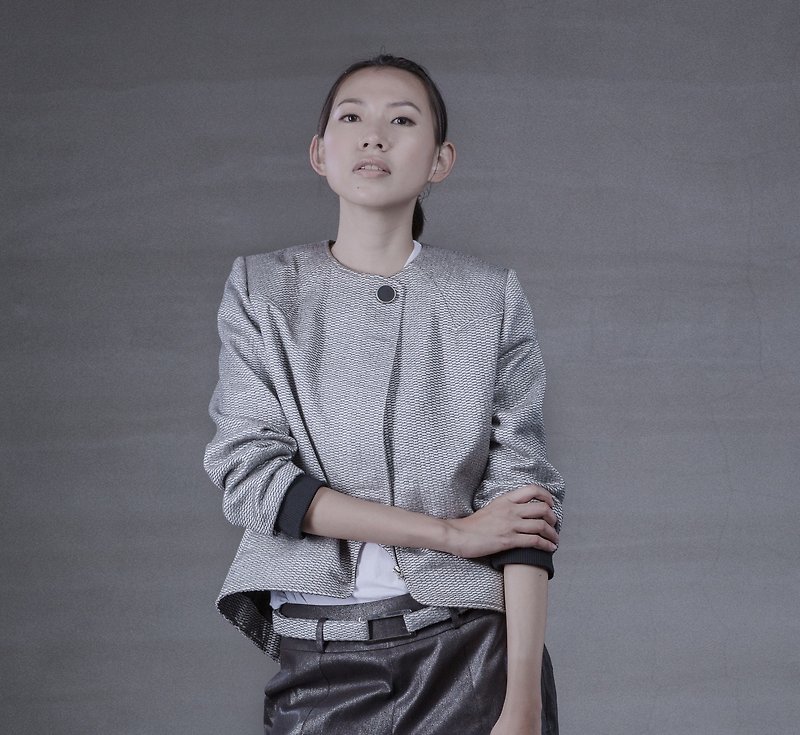 Metallic Blazer Jacket (Silver Grey) - Women's Blazers & Trench Coats - Polyester 