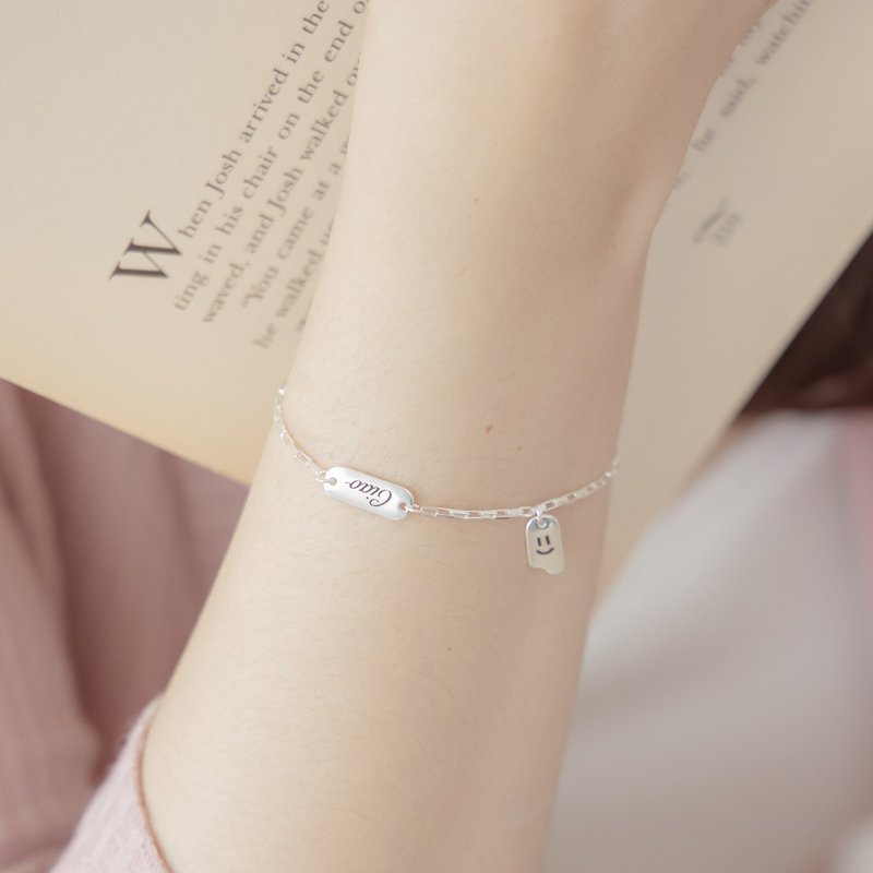 [Customized Engraving] 925 Sterling Silver Elegant Square Chain Bracelet - Bracelets - Sterling Silver Silver