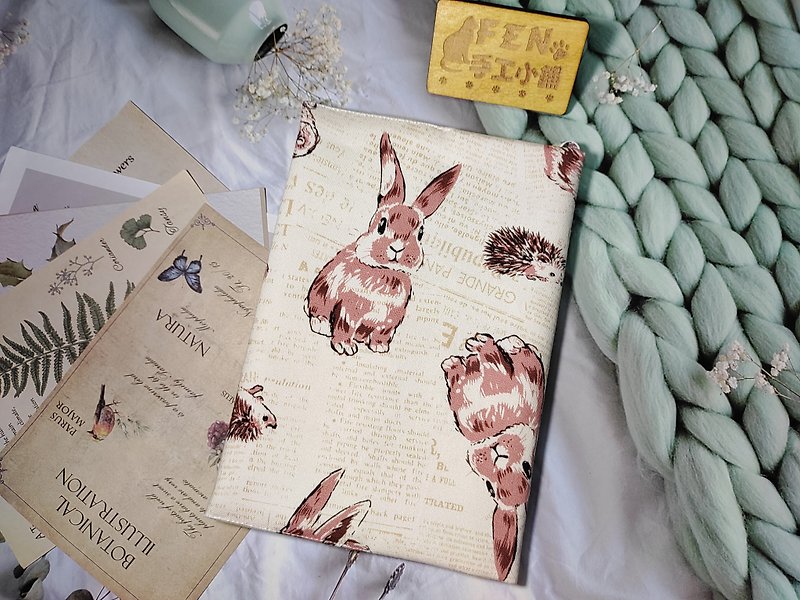 FEN Handmade Shop-F Series-Forest Series-Japanese Out of Print Cloth Light English Newspaper Rabbit Cloth Book Cloth-Cloth - Book Covers - Cotton & Hemp 