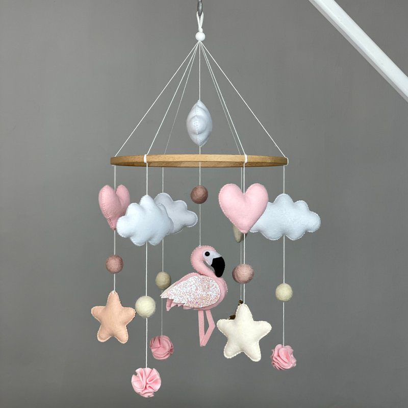 Baby crib mobile girl with flamingo Felt nursery mobile girl New baby gift - 寶寶/兒童玩具/玩偶 - 其他材質 粉紅色
