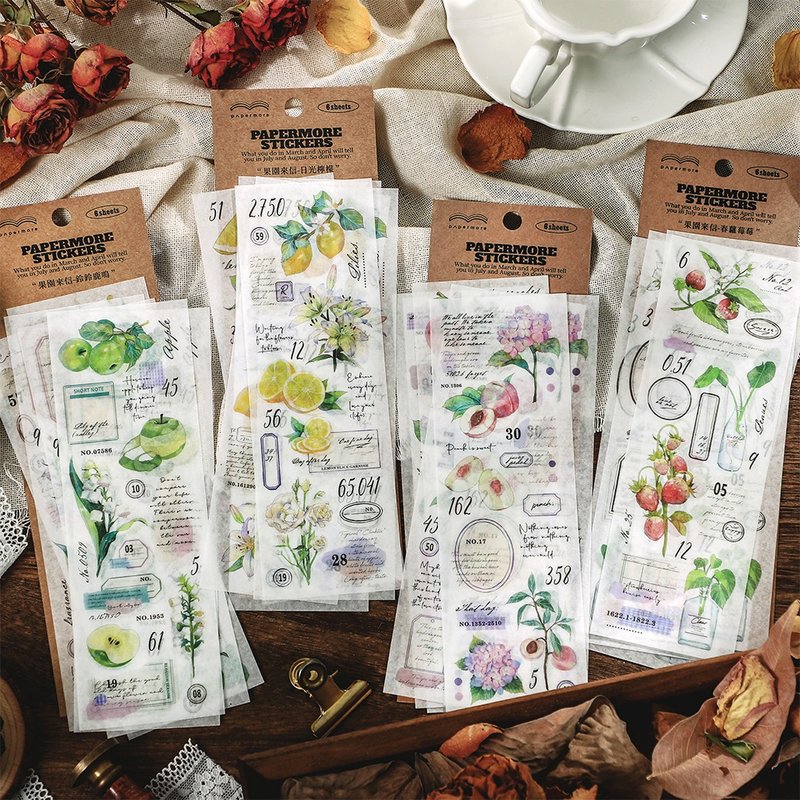 papermore orchard letter series hand account plant fruit and paper sticker pack 6 pieces - สติกเกอร์ - กระดาษ 