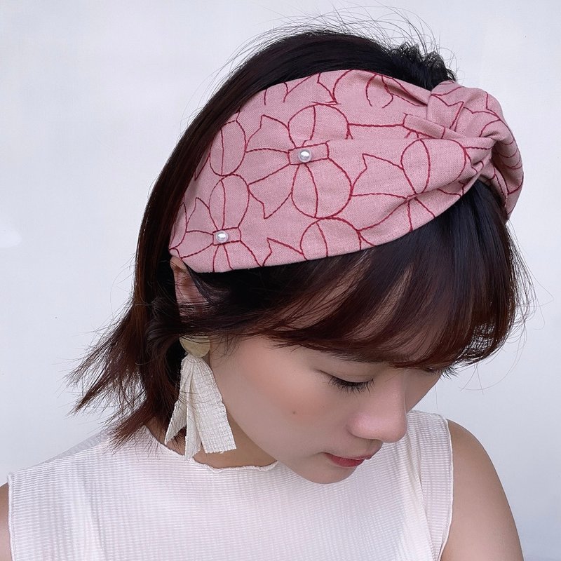 蝴蝶結女孩 好煩小姐 交叉髮帶 珍珠髮帶 - 髮箍/髮帶 - 聚酯纖維 粉紅色