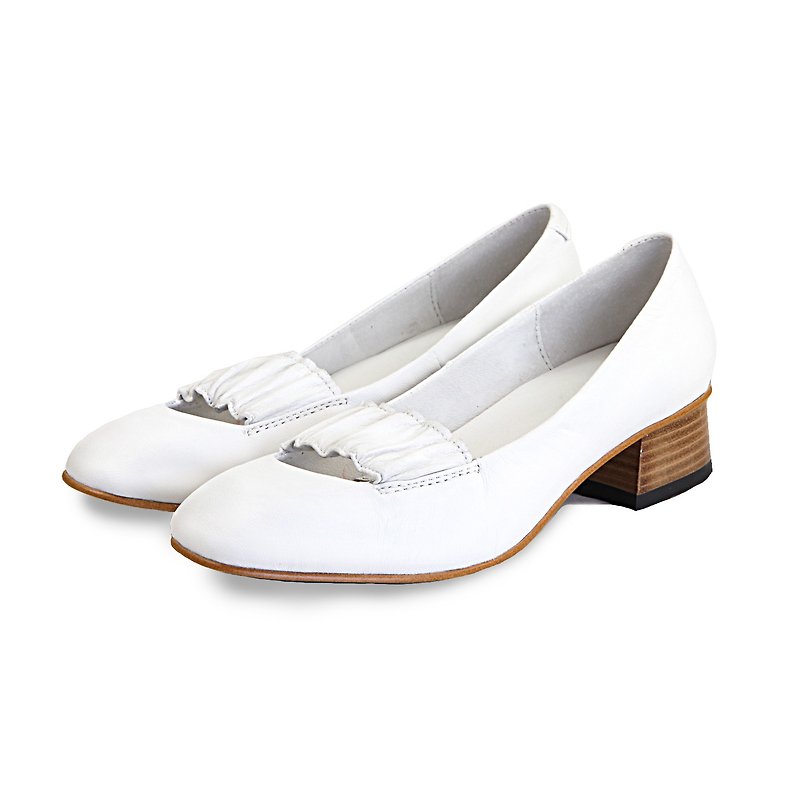Ballerina W1070 White Leather Pumps - รองเท้าส้นสูง - หนังแท้ ขาว