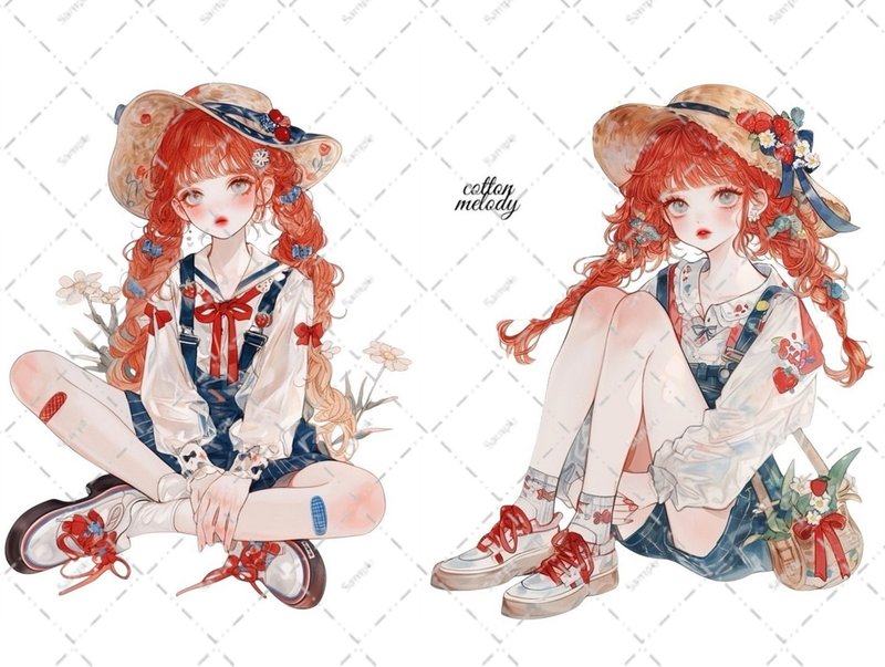 original sticker no.6611 人物ステッカー オリジナルステッカー 人物ステッカー 女の子ステッカー オリジナル人物ステッカー - 貼紙 - 紙 