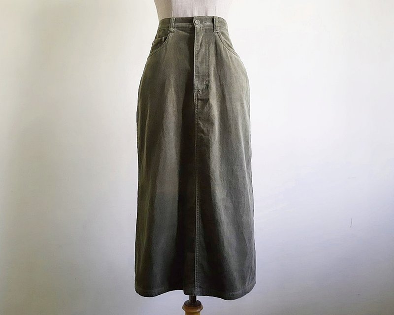 Vintage Green Corduroy Skirt - Skirts - Cotton & Hemp Green