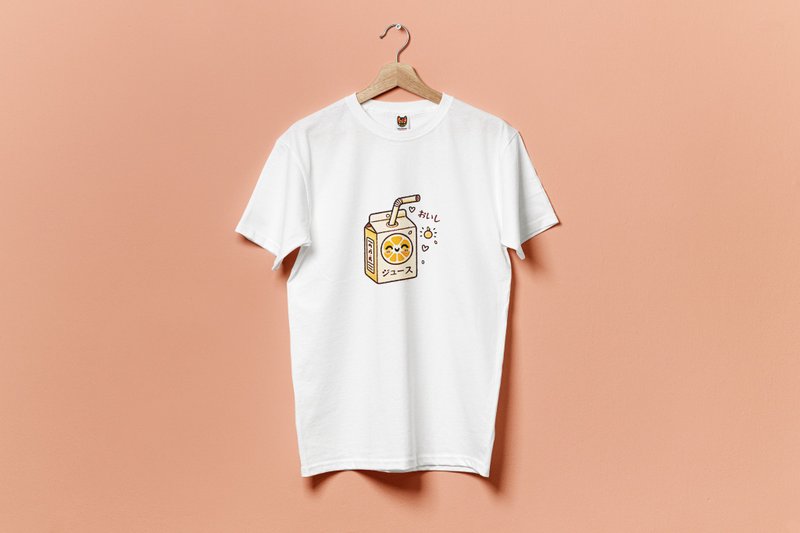 Japanese Kawaii Orange Juice T-Shirt - 男襯衫/休閒襯衫 - 棉．麻 多色