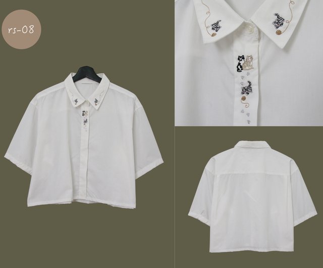 バック トゥ グリーン - リメイク刺繍のショートホワイトシャツ