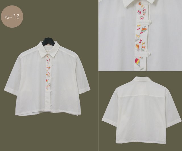 バック トゥ グリーン - リメイク刺繍のショートホワイトシャツ