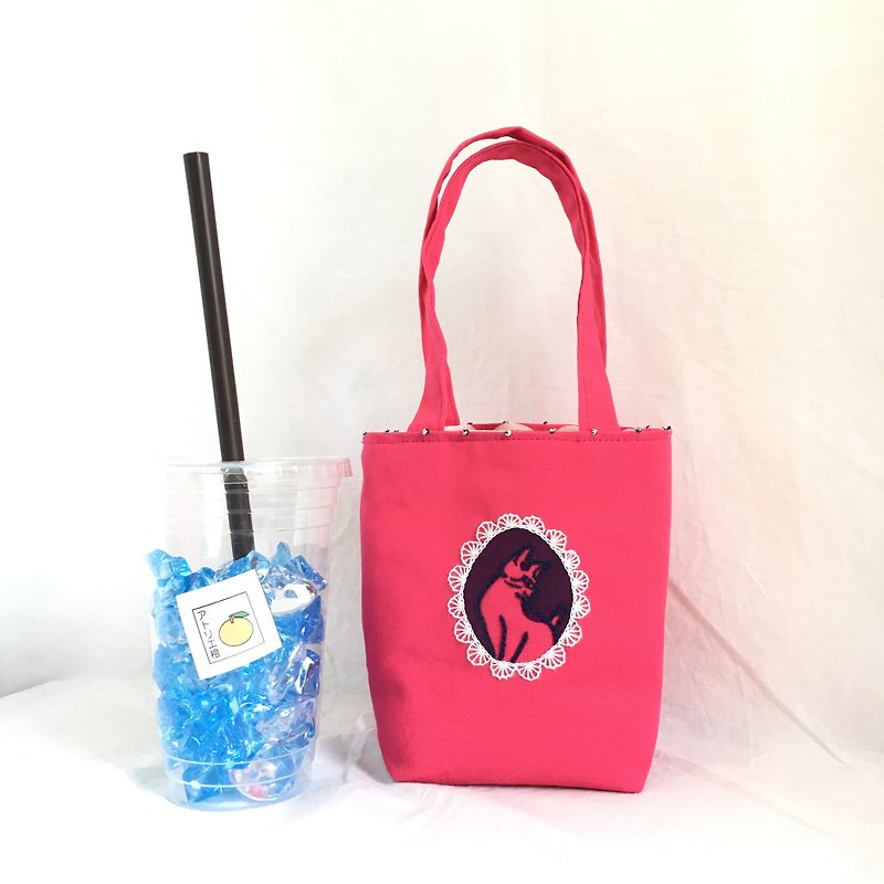 Cafe bag cat - Handbags & Totes - Cotton & Hemp Pink