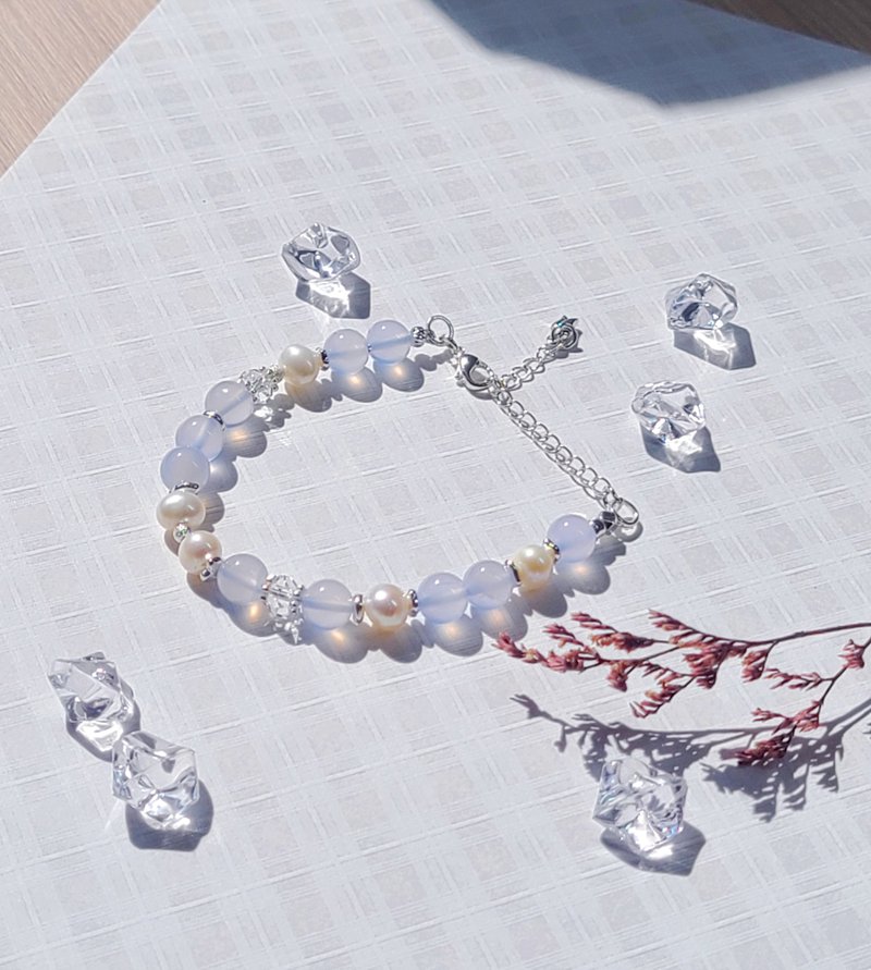 聖誕禮盒 藍玉髓 藍紋瑪瑙 珍珠|| 溝通 信心 舒壓助眠 水晶手鍊 - 手鍊/手環 - 水晶 藍色