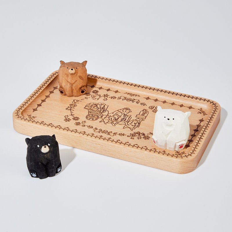 Deluxe Carved Wooden Bear Set - ของวางตกแต่ง - ไม้ สีส้ม