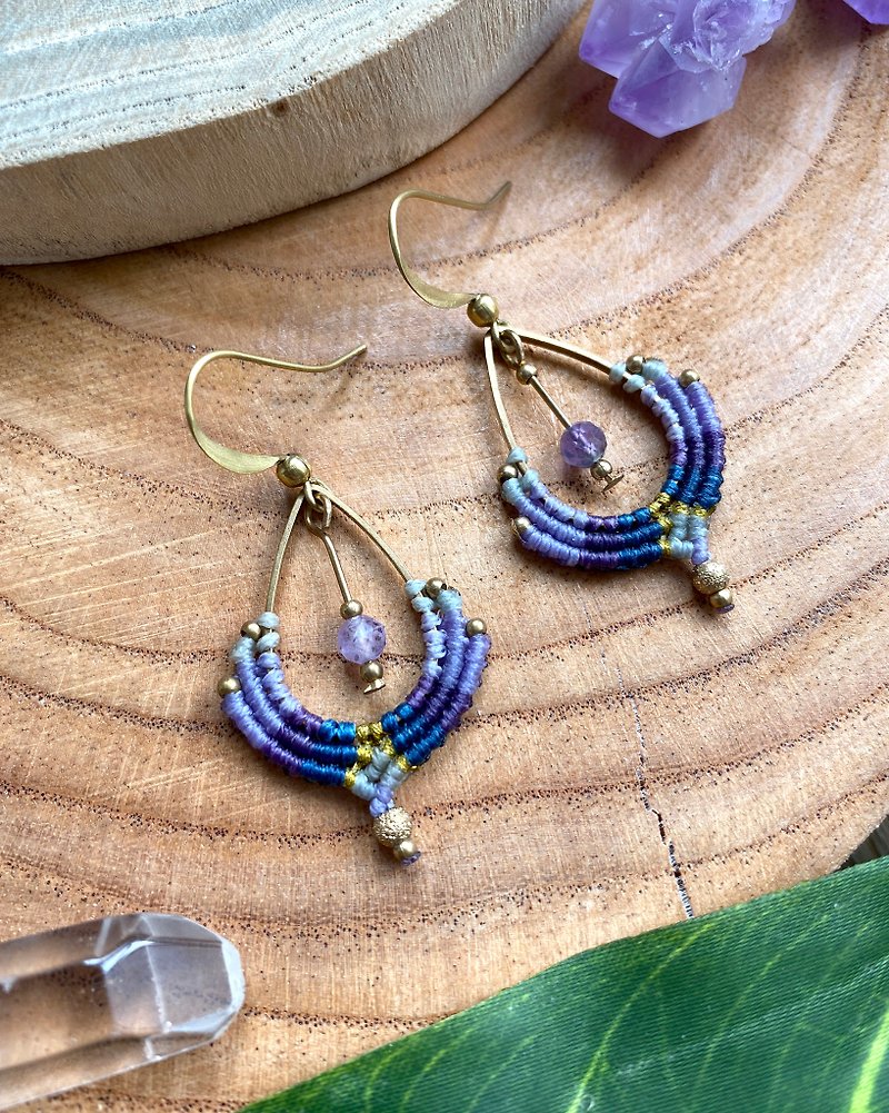E012- Boximiya wind South Wax braided Bronze beads amethyst earrings (ear hook / Clip-On) - Earrings & Clip-ons - Other Materials Purple