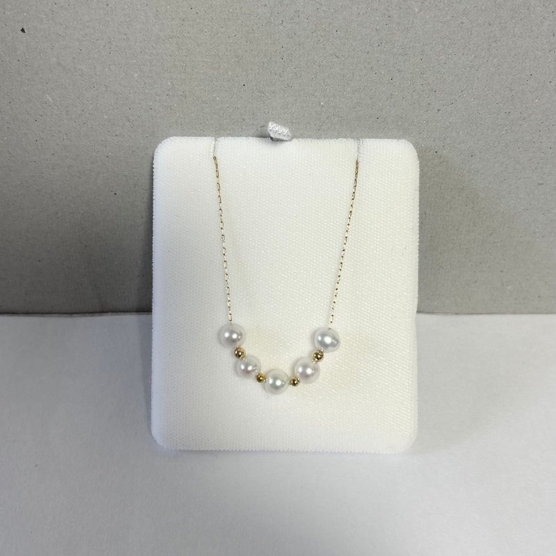 調節可能 淡水パール ネックレス 14K GF スライドボール ステンレスチェーン 水に触れてもOK - ネックレス - 真珠 ホワイト
