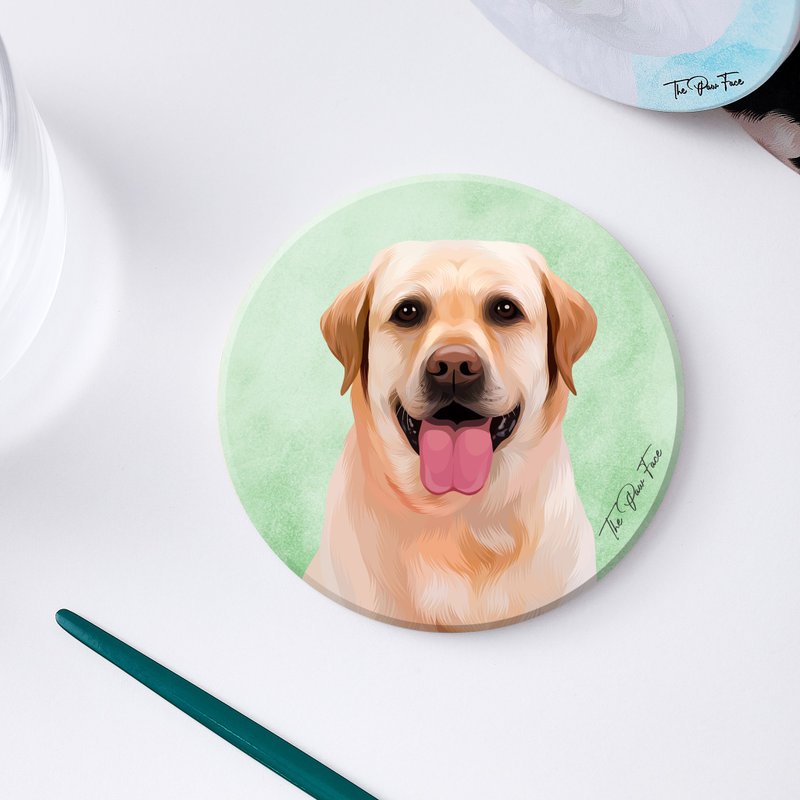 拉布拉多犬 拉不拉多 狗狗-圓型陶瓷吸水杯墊/動物/居家用品 - 杯墊 - 陶 