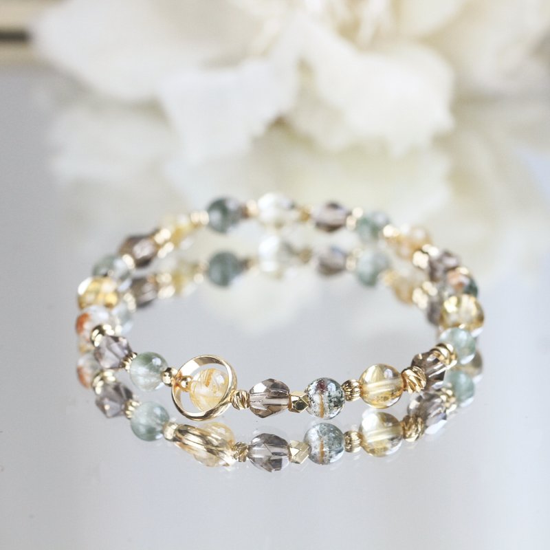 Citrine Golden Rutilated Quartz Green Phantom Quartz Green Rutilated Quartz. Powerful wealth and career attraction crystal bracelet. - สร้อยข้อมือ - คริสตัล สีเหลือง