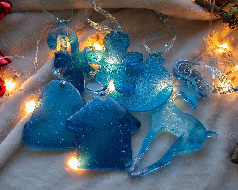 Christmas tree ornaments set, 聖誕節裝飾,  圣诞气氛道具 - 壁貼/牆壁裝飾 - 玻璃 藍色