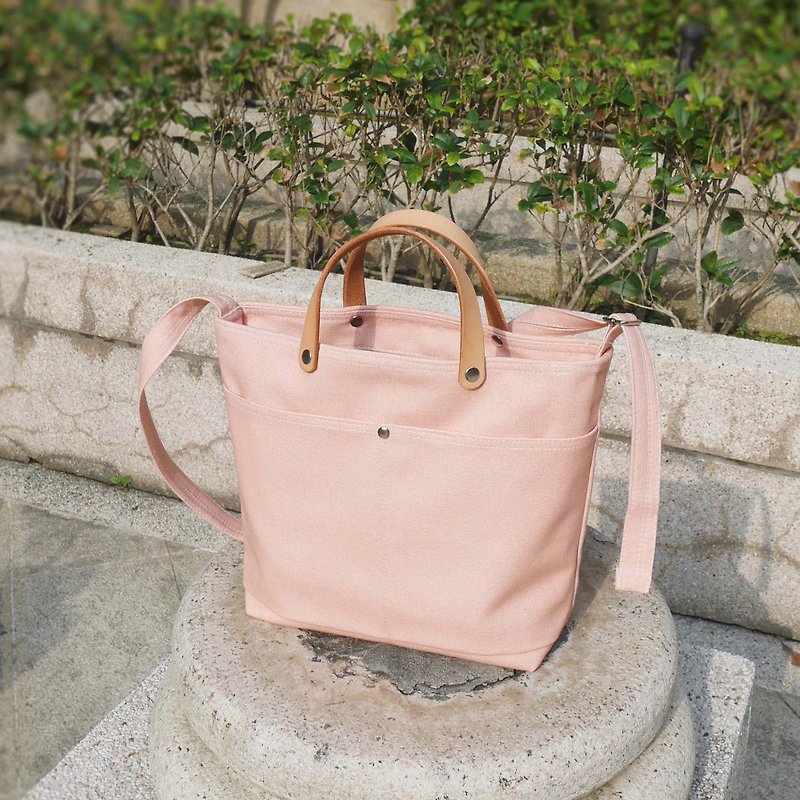 Multifunctional pastel portable cross-body canvas bag M - Messenger Bags & Sling Bags - Cotton & Hemp Pink