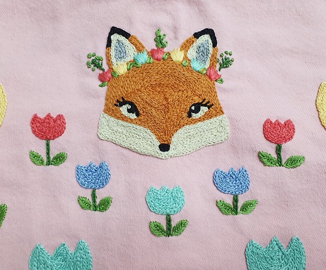 Hand Embroidery Jacket, Cotton Fabric, Fox, Tulip, Flower - Shop
