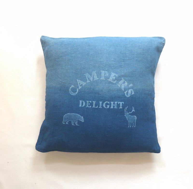 日本製 手染め Cushion Cover CAMPER'S DELIGHT クッション Indigo dyed 藍染 - 枕頭/抱枕 - 棉．麻 藍色