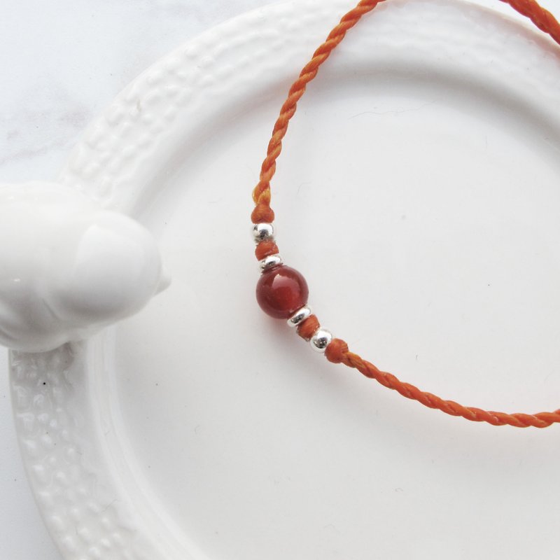 Bigman Taipa [Handmade Silver] Red Agate × Wax Rope Silver Bead Bracelet Handmade Sterling Silver - Bracelets - Gemstone 