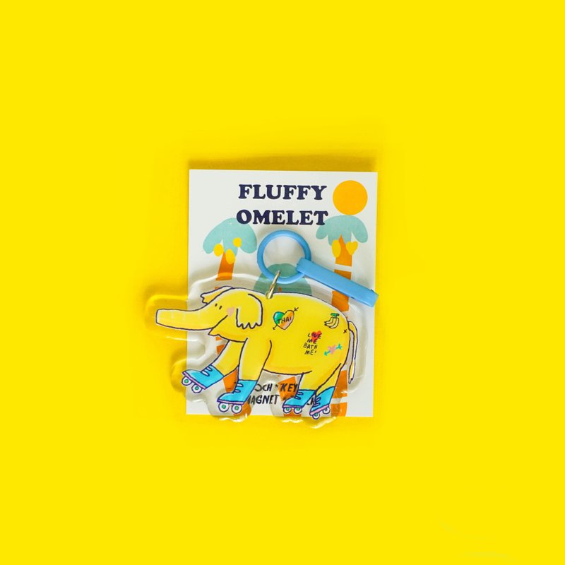 Fluffy Omelet Keychain / Pin / Phone Grip - Yellow Elephant - 胸針 - 壓克力 黃色