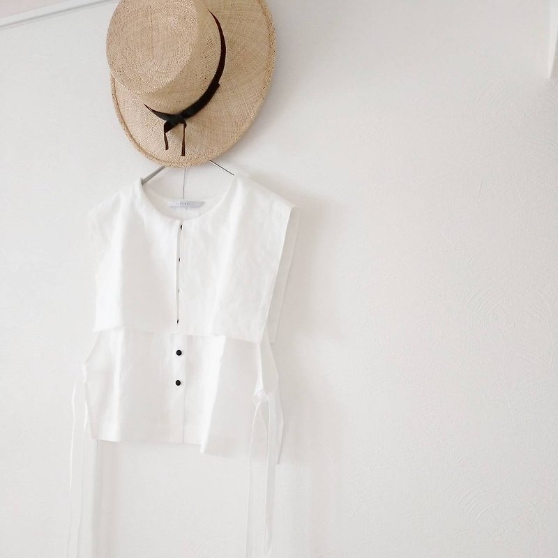 Square collar Linen vest/off white - Women's Vests - Cotton & Hemp White