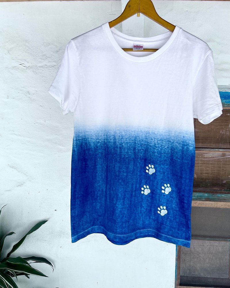 海洋漸層貓腳印天然T-shirt - 女裝 上衣 - 棉．麻 