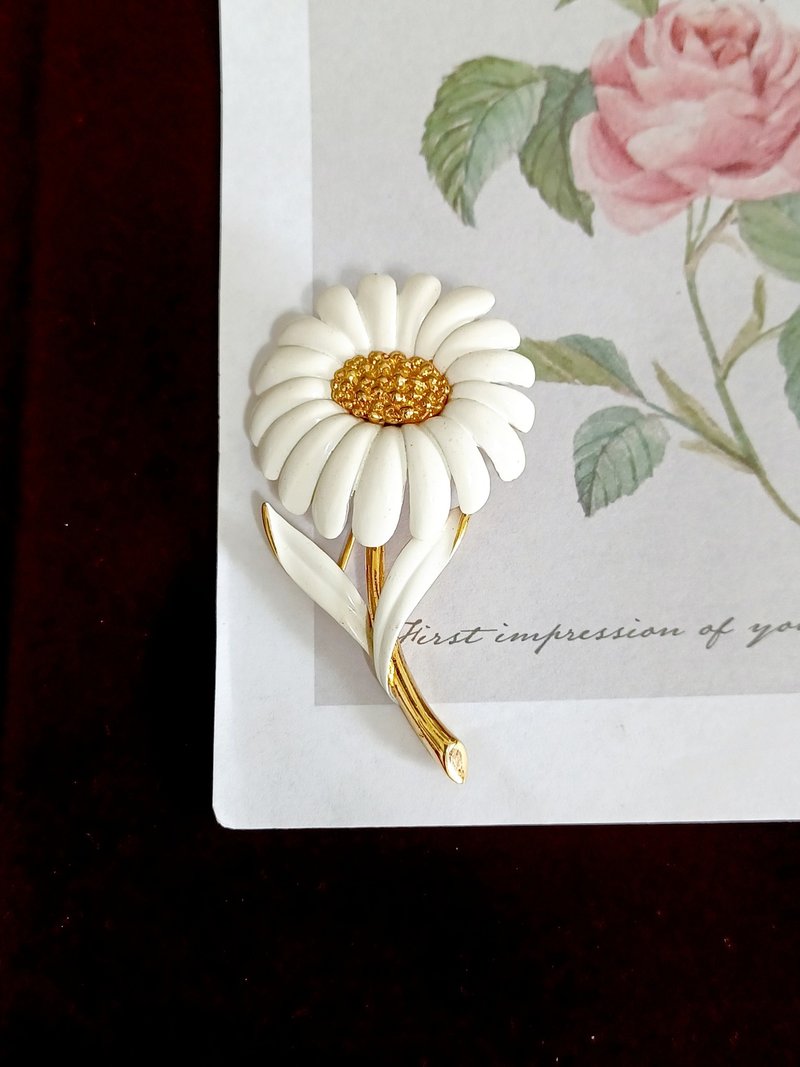 vintage jewelry MONET 典雅琺瑯雛菊 別針 胸針 - 胸針 - 其他金屬 