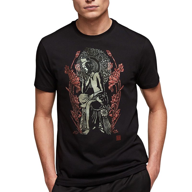 Japanese art T-shirt - Buddhist god Miroku 100%Cotton Made in Japan - Women's T-Shirts - Cotton & Hemp Black
