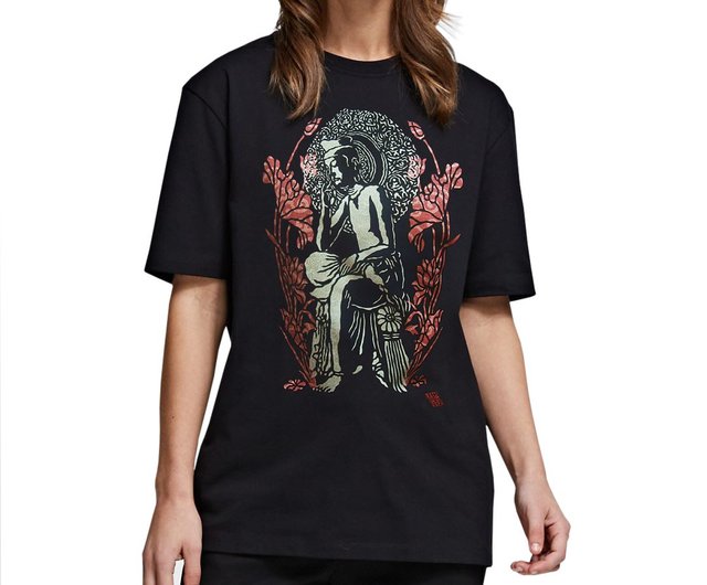 日本製アートTシャツ 仏教Tシャツ 弥勒 綿100% ユニセックス 黒