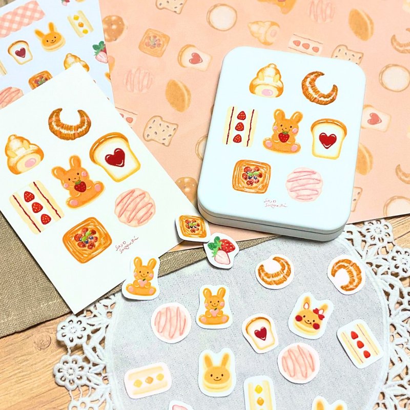 【Pinkoi限定】ケース付シールセット-うさいちごパン- - 貼紙 - 其他金屬 白色