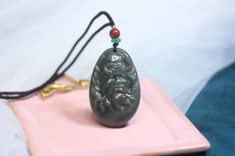 天然和田玉 山料 鐘馗吊墜項鏈掛件 玉乎原創手作 - 項鍊 - 玉石 綠色