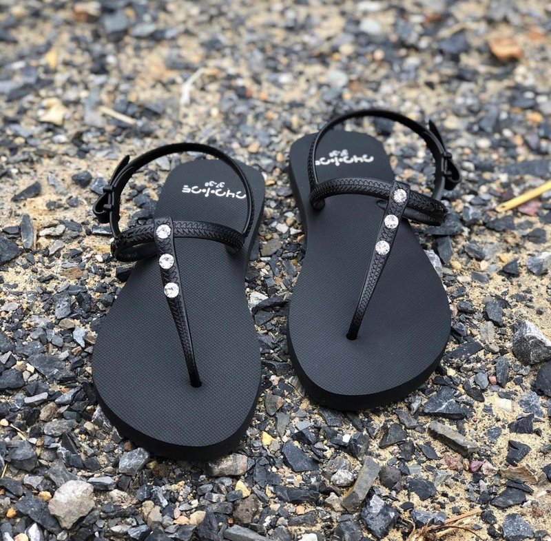 D.I.Y. Slingback Slipper (ฺฺBlack Black with 3 Diamonds) - 涼鞋 - 橡膠 黑色