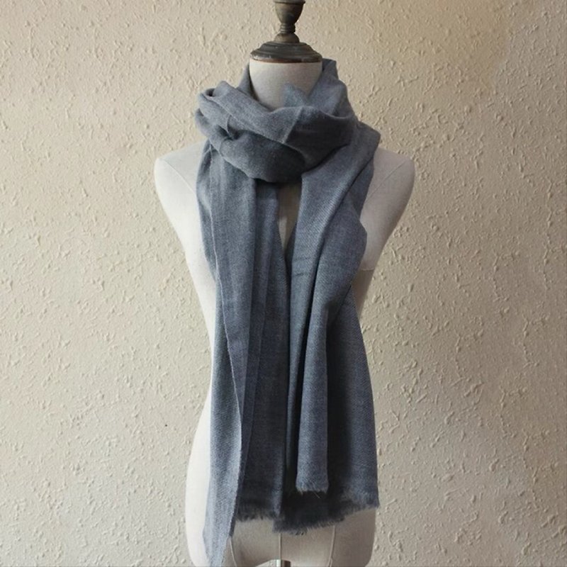[Classic] [Cashmere Cashmere Scarf/Shawl] Grey Thick Hand Knitted - Knit Scarves & Wraps - Wool Gray