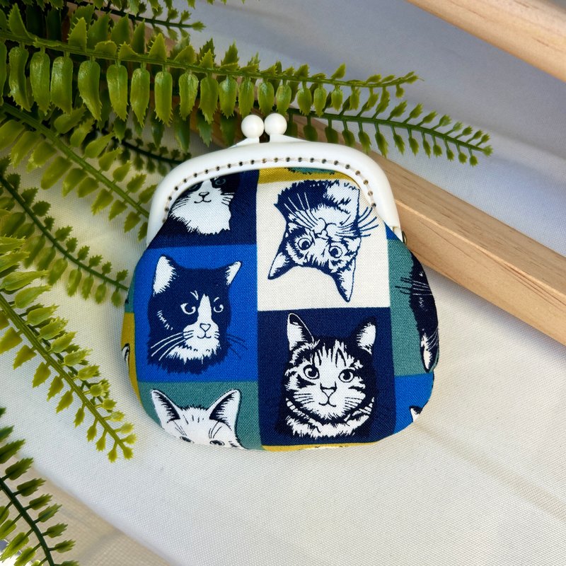 [Cat Portrait Photo] Blue Coin Purse#小口金包#cute#Japanese#storage - กระเป๋าใส่เหรียญ - ผ้าฝ้าย/ผ้าลินิน สีดำ