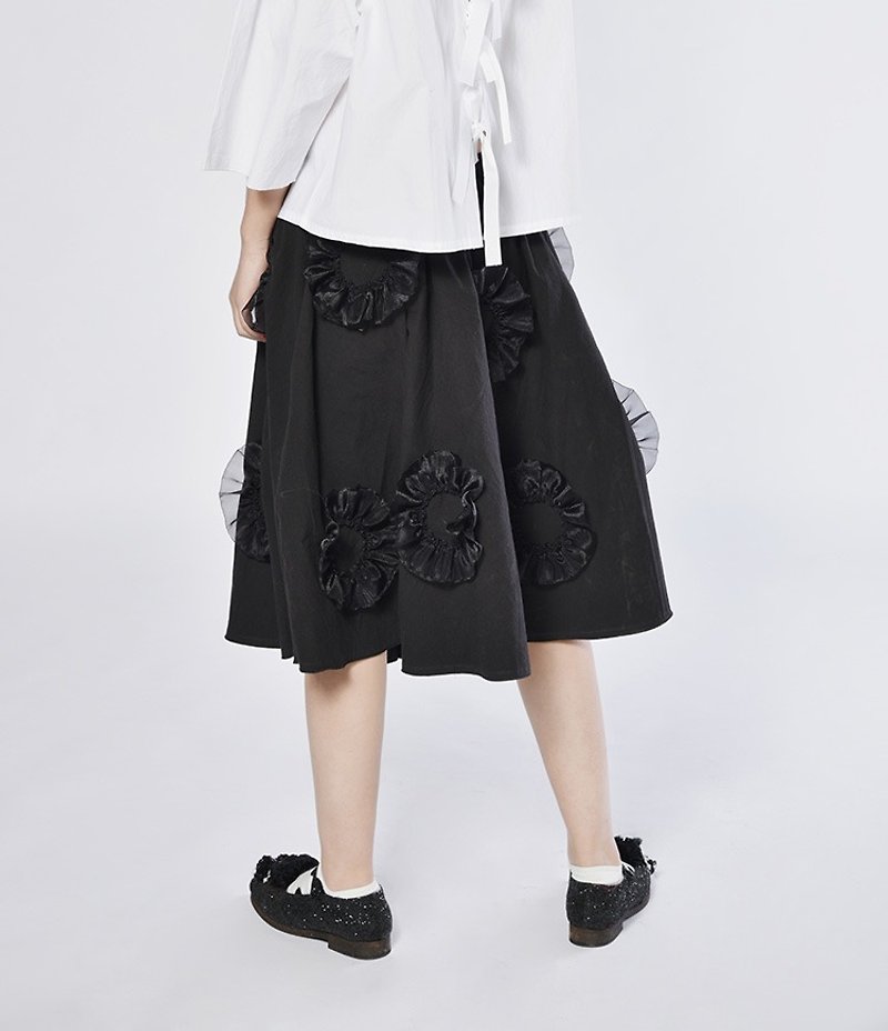 Black lace flowers Skirt - imakokoni - Skirts - Cotton & Hemp Black