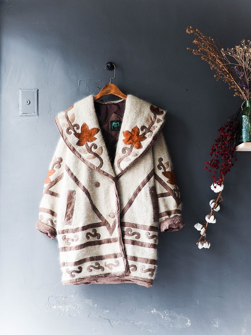 River Hill - Niigata suede x wool totem pattern era antique wool sheep wool wool coat jacket vintage wool vintage overcoat - Women's Casual & Functional Jackets - Genuine Leather Multicolor
