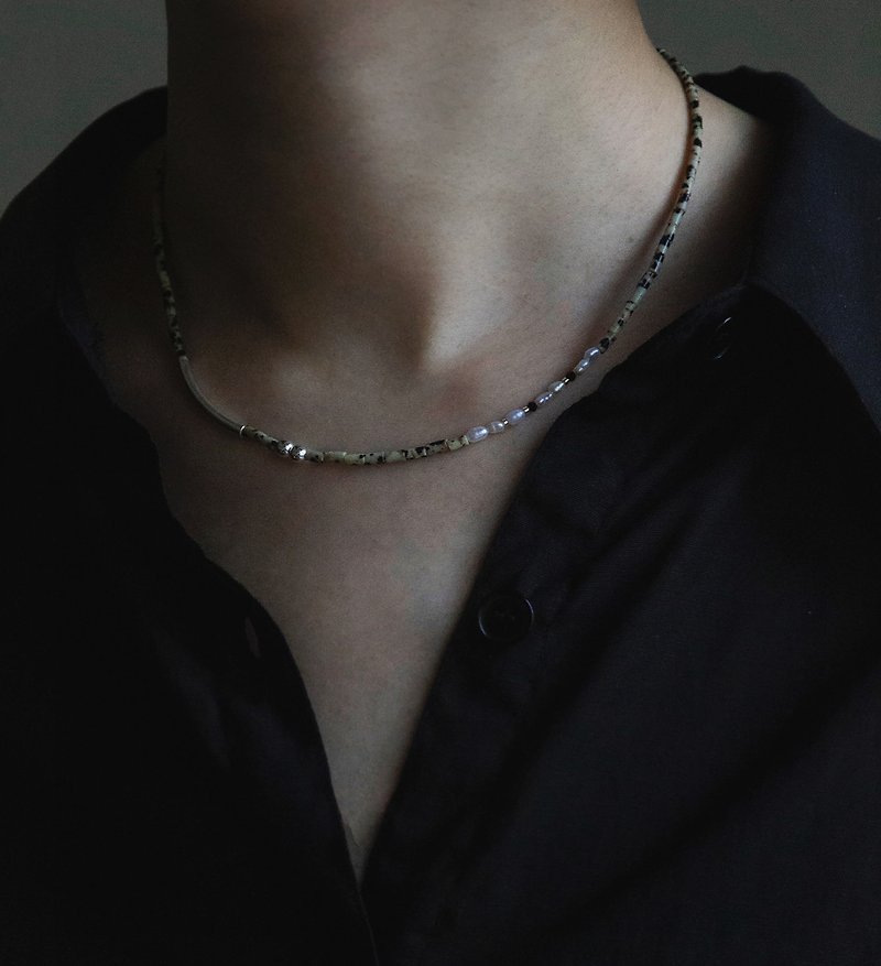 ORE – Dalmatian Jasper - 斑點石珍珠黑曜石 – 純銀項鍊 - 項鍊 - 半寶石 銀色