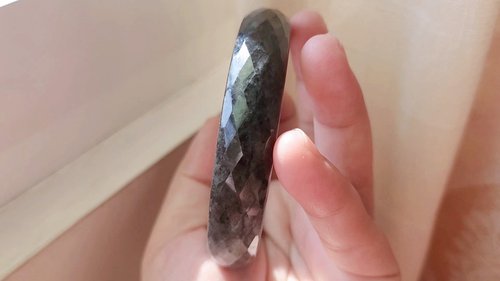 螺絲帽帽工作室 【親翠】天然翡翠 糯冰烏雞打不透鑽石切割面手鐲60圈口 試圈口價
