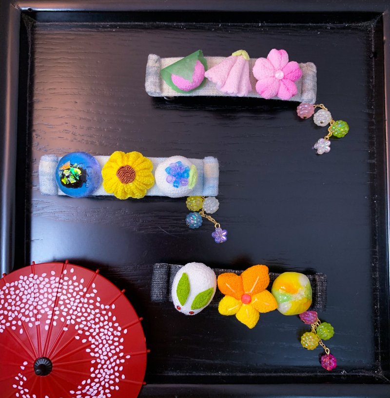 (Snacks and confections) Finely crafted spring cloth spring clips, cute and cute Japanese style - เครื่องประดับผม - ไฟเบอร์อื่นๆ หลากหลายสี