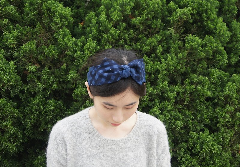 藍莓益生菌l 限量一條 l 寬版 Pinkoi Navy - 髮帶/髮箍 - 棉．麻 藍色