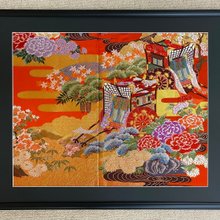 和風　着物リメイク額 額011「窓」着物アート(小①)2個セットーインテリア/額/スタンド