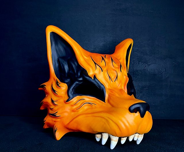 Blue Kitsune Fox Fangs Half Mask