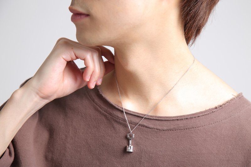 Engine Piston/Conrod Pendant Necklace Silver/Cubic Zirconia JEREV Made in Japan - สร้อยคอ - เงินแท้ สีเงิน